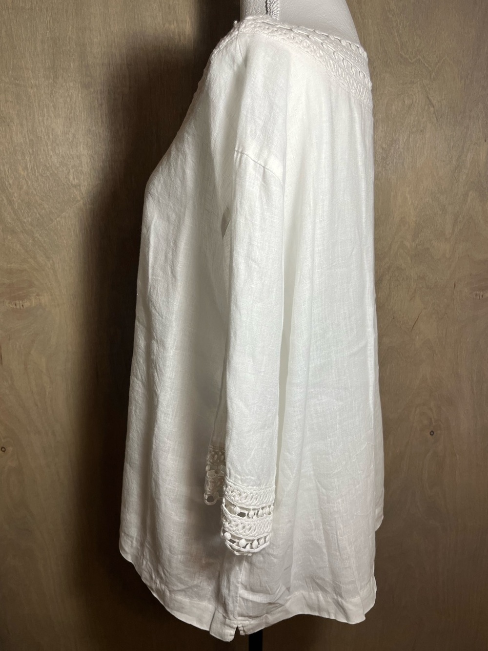 J. Jill Crochet Lace Edge Boho White Linen Boxy  Blouse Top L - Picture 4 of 7